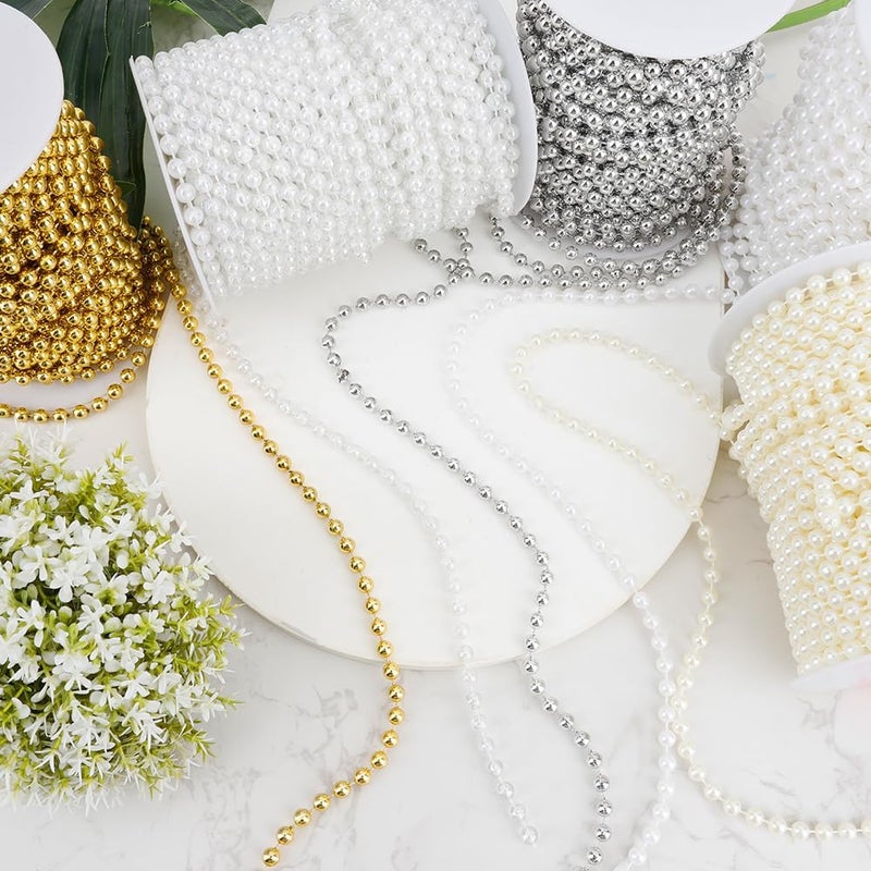 SythorYang Pearl Garland for Christmas Tree 6MM Beads 78FT Gold Faux String of Pearls Christmas Tree Beads Artificial Pearl Beaded String Strand Spool Roll for Crafting Chrismas Trees Wedding Centerpieces Decor - Image 2